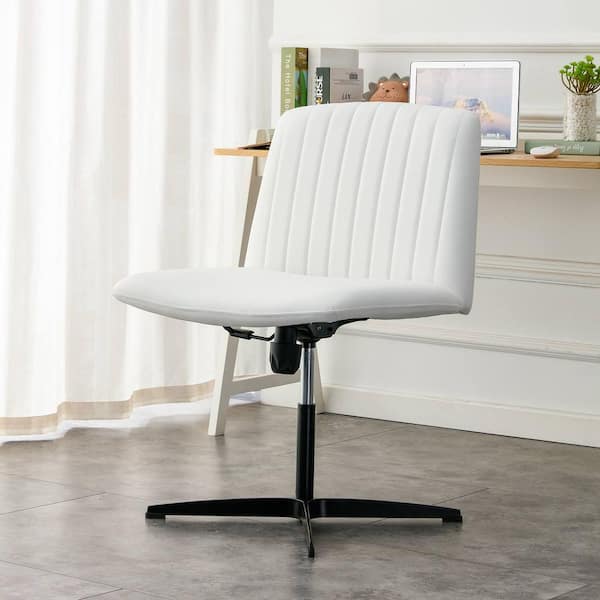 Tatahance PU Leather Seat Adjustable 360° Swivel Cushion Office Chair in White