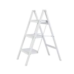 Foldable 3-Step Iron Ladder, Load-Bearing Capacity 330 lbs., with Non-Slip and Widened Steps White