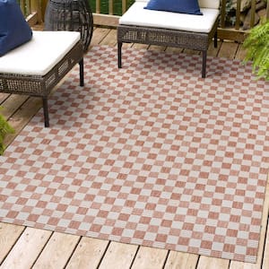 Aimee Traditional Cottage Checkerboard Salmon/Cream 3 ft. x 5 ft. Indoor/Outdoor Area Rug