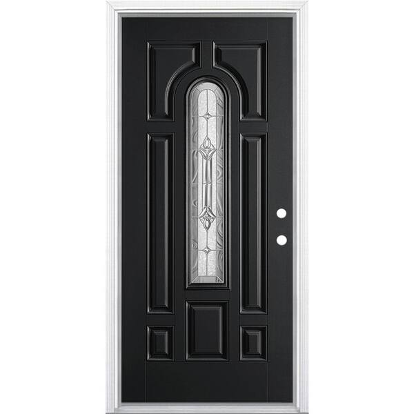Masonite 36 in. x 80 in. Providence Center Arch Jet Black Left Hand Painted Smooth Fiberglass Prehung Front Door w/ Brickmold
