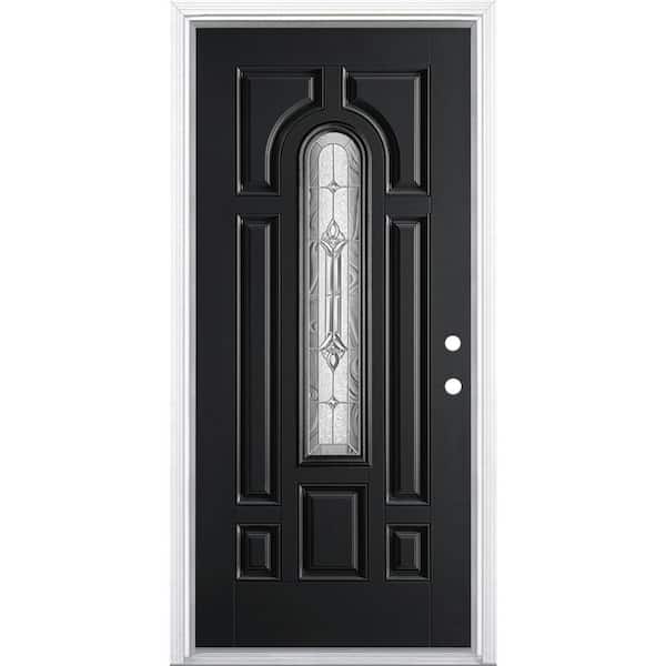 Masonite 36 in. x 80 in. Providence Center Arch Left Hand Painted Smooth Fiberglass Prehung Front Door w/ Brickmold, Vinyl Frame
