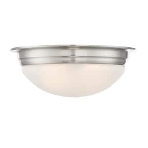 13 in. W x 4.25 in. H 2-Light Satin Nickel Flush Mount Ceiling Light with Glass Shade