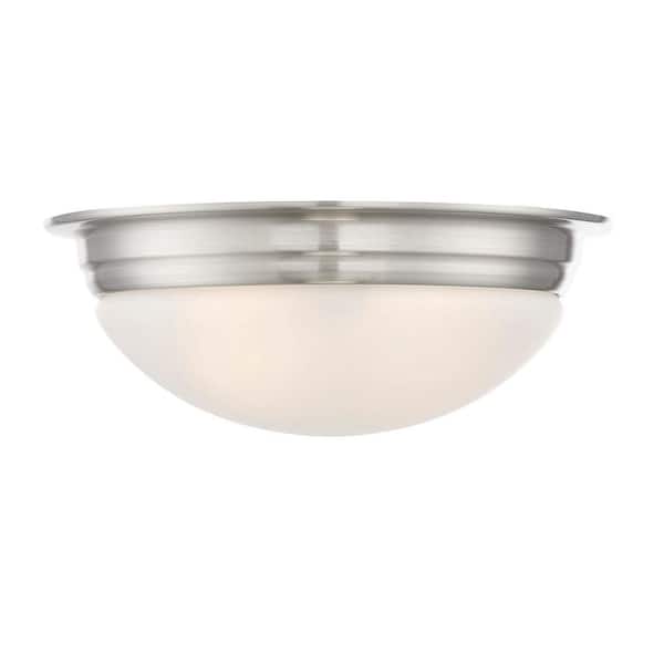 Savoy House 13 in. W x 4.25 in. H 2-Light Satin Nickel Flush Mount Ceiling Light with Glass Shade