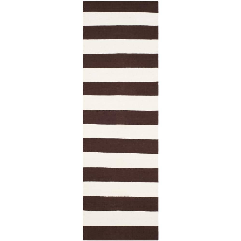 Chocolate and Ivory Handwoven Wool and Cotton Runner Rug