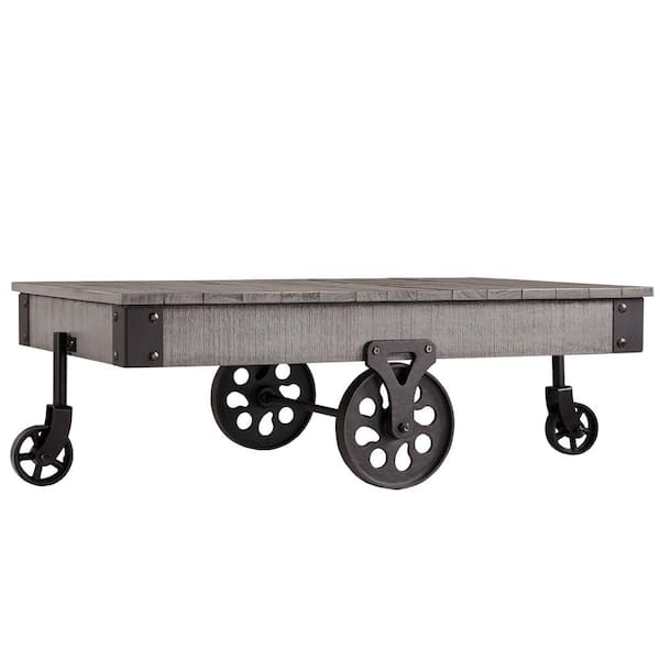 HomeSullivan Grove 47 in. Weathered Gray Large Rectangle Wood Coffee Table with Casters