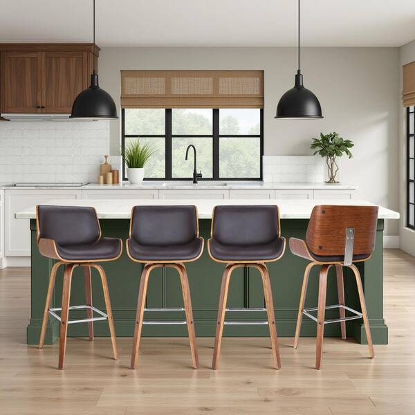 Tyler 38 in. H Brown Low Back Wood Bar Stool with Faux Leather Seat (Set of 4)