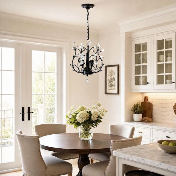 Genoci 3-Light Black Dimmable Crystal Empire Chandelier for