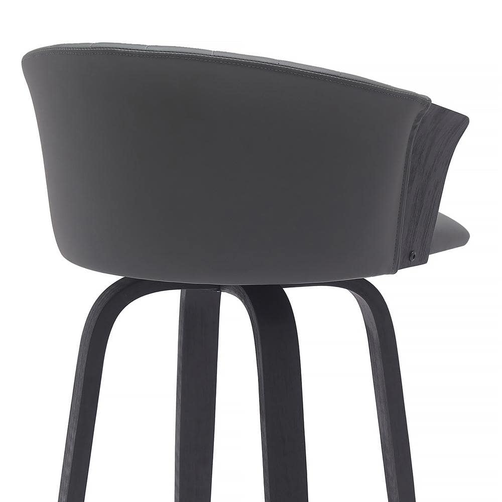 Diana 30" Gray Faux Leather Swivel Bar Stool with Black Wood Frame