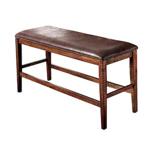 Brown Wood and Faux leather Counter Height Bench with Nailhead Trims 52" L x 16" W x 24.25" H