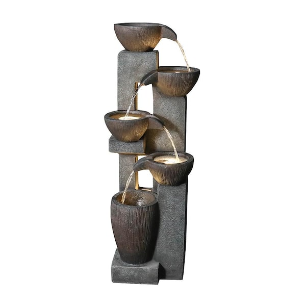 Sireck 5-Tier Floor Standing Outdoor Water Fountains for Garden Patio Deck with LED