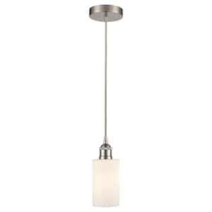 Clymer 60-Watt 1-Light Brushed Satin Nickel Standard Mini Pendant Light with Painted Glass Shade, No Bulbs Included