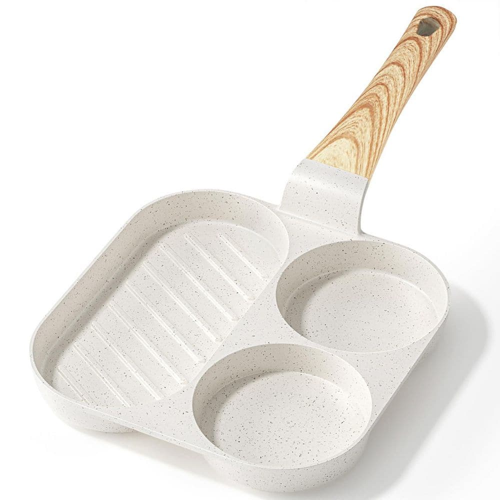 7.9 Inch White Ceramic Non Stick Egg Pan, 3 In 1 Divided Breakfast Omelette Frying Pan with Heat Resistant Handle price history on PriceWatchPro