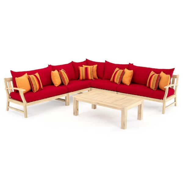 RST BRANDS Kooper 6-Piece Wood Outdoor Sectional Set with Sunbrella Sunset Red Cushions