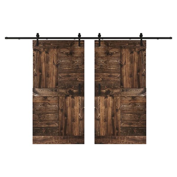 COAST SEQUOIA INC S Series 84 in. x 84 in. Kona Coffee DIY Knotty Wood Double Sliding Barn Door with Hardware Kit
