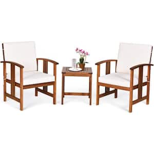 3-Piece Solid Wood Outdoor Patio Conversation Set Sofa Furniture Set with CushionGuard White Cushions