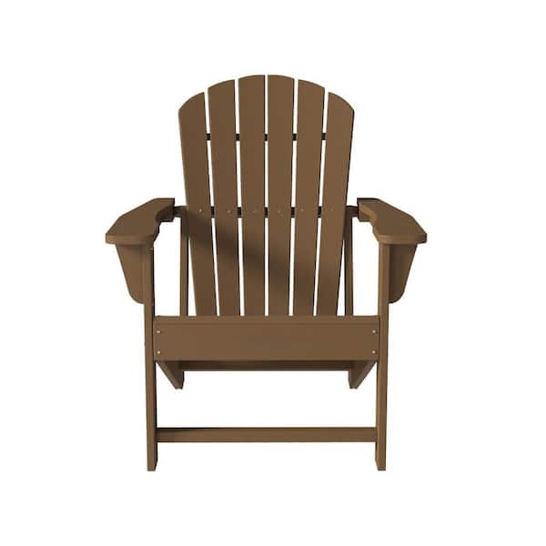 Mondawe Brown Outdoor Non-Folding Market Plastic Adirondack Chair Patio Garden Beach Chair (1-Pack)