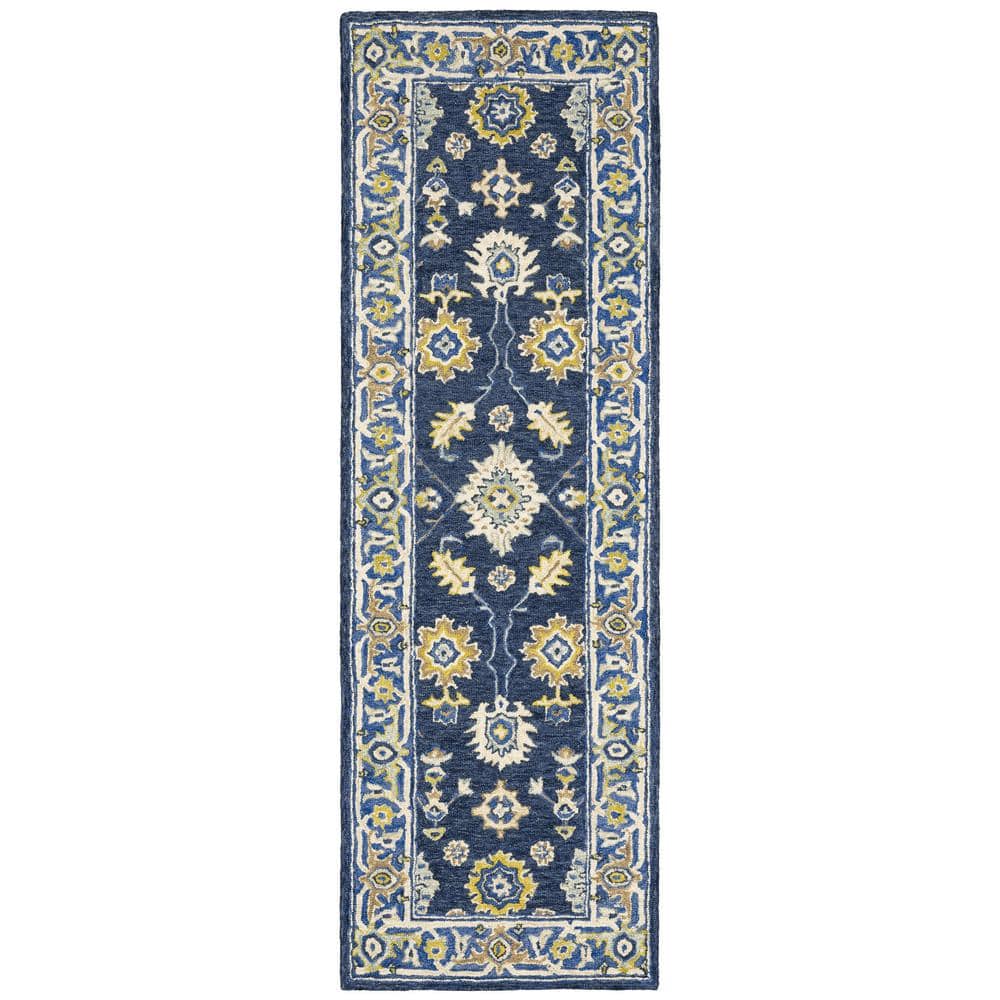 AVERLEY HOME Maddison Navy/Blue 2 ft. x 8 ft. Floral Traditional Runner ...