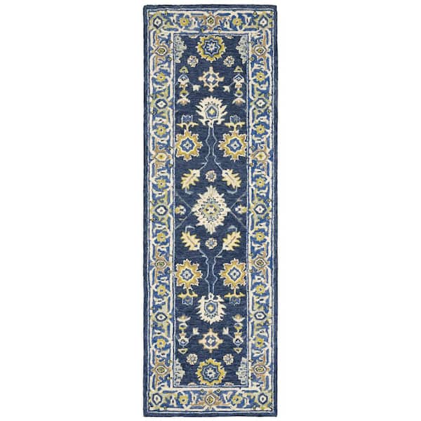 AVERLEY HOME Maddison Navy/Blue 2 ft. x 8 ft. Floral Traditional Runner Rug