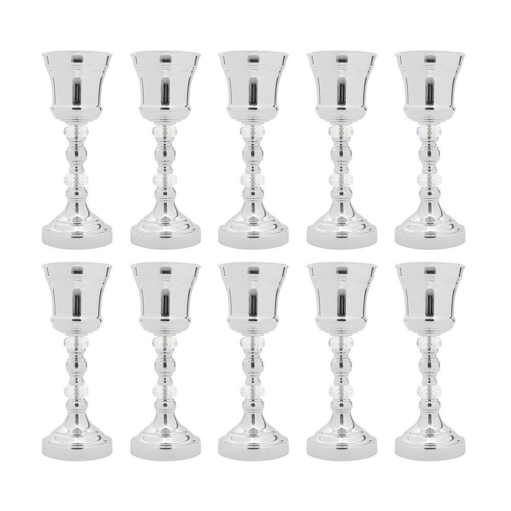 YIYIBYUS 10Pieces 14.2 in. H Metal Silver Flower Stand Wedding