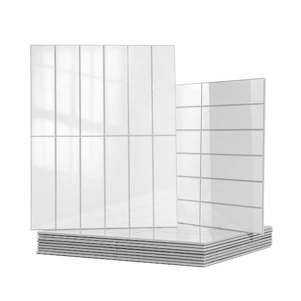 Art3d White 9 in. x 11.4 in. SPC&PVC Peel and Stick Backsplash, Heat and Water Resistant Glazed-Ceramic Finish Tiles (10-Pack)
