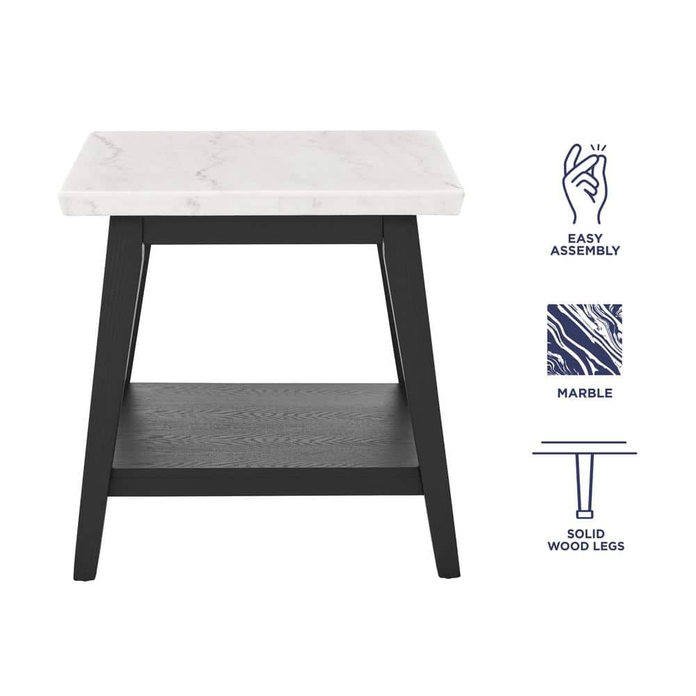 Vida White Marble Top 24" Square End Table with Black Base