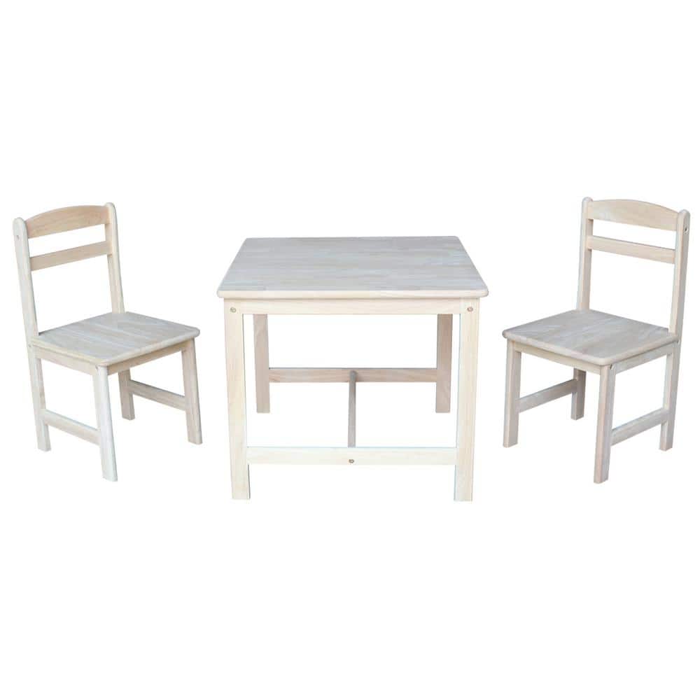 Eco-Friendly Traditional Parawood Kids 3-Piece Table and Chair Set