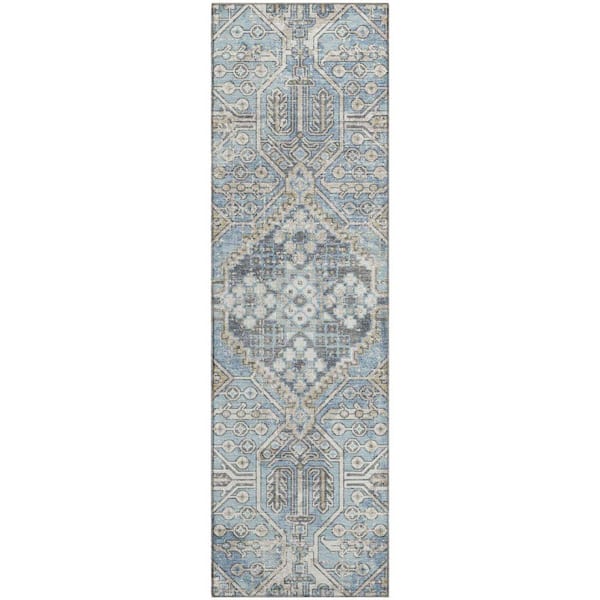 Mayfield Premium Machine Washable Abstract AMF2197 Sky 2 ft. x 7 ft. Runner Rug