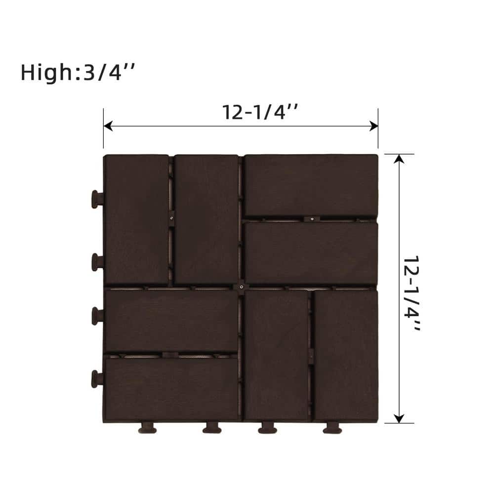 Dark Brown 12"x12" Interlocking Plastic Deck Tiles with Water Protection