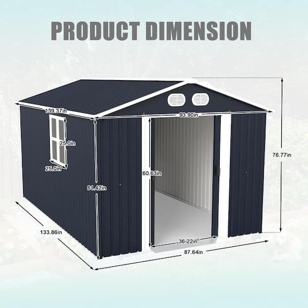 Sudzendf 8 ft. W x 12 ft. D Dark Gray Metal Tool Storage Shed with