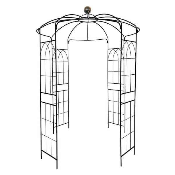 114.2 in. x 81.3 in. Iron Birdcage Shape Garden Arbor in Black