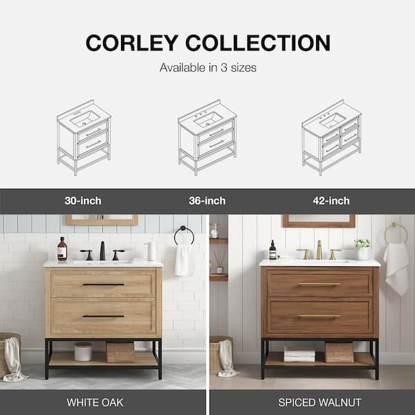 Home Decorators Collection Corley 36 in. W x 19 in. D x 34 in. H Single  Sink Bath Vanity in Spiced Walnut with White Engineered Stone Top Corley  36SW - The Home Depot