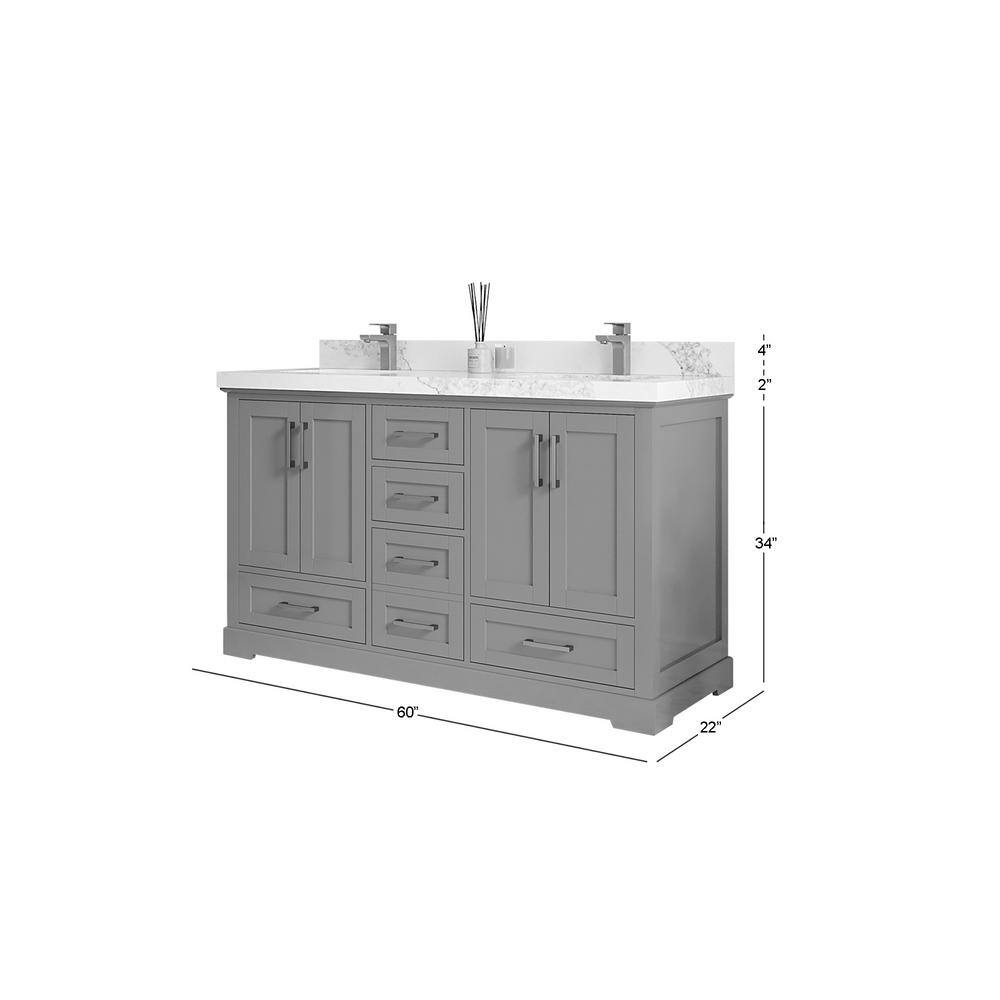60" Evergreen Solid Wood Double Sink Bathroom Vanity with Empira Quartz Top