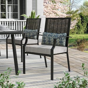 Sintra Steel Dining Chair with Gray Cushions and Blue Lumbar Pillow (2-Pack)