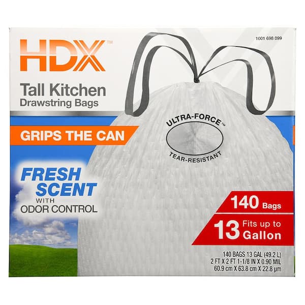 Hdx 13 Gallon Scented Flex Drawstring Kitchen Trash Bags 140 Count Hdx13gwhit140 The Home Depot 