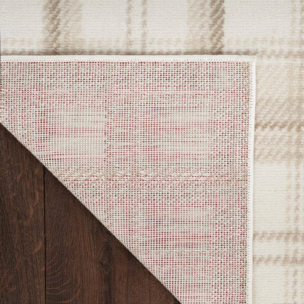 Ivory Beige Plaid Power-Loomed Runner Rug 2'3" x 7'6"