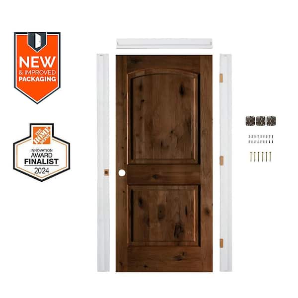 Krosswood Doors Assembly Required 32 in. x 80 in. Alder Right-Hand Top Arch Provincial Stain Single Interior Door Kit w/Separate Jamb