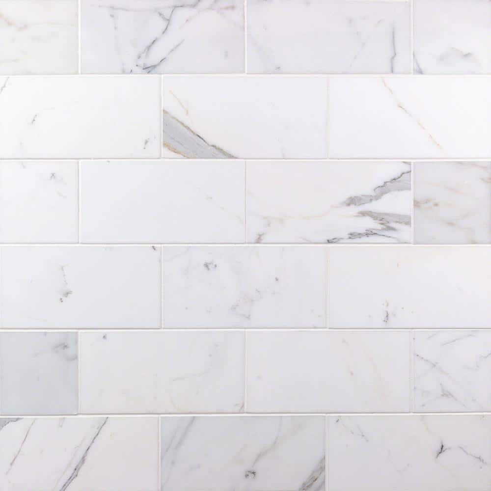 Ivy Hill Tile Calacatta 4 in. x 8 in. x 9mm Polished Marble Subway Tile (25 pieces / 5.55 sq. ft ...
