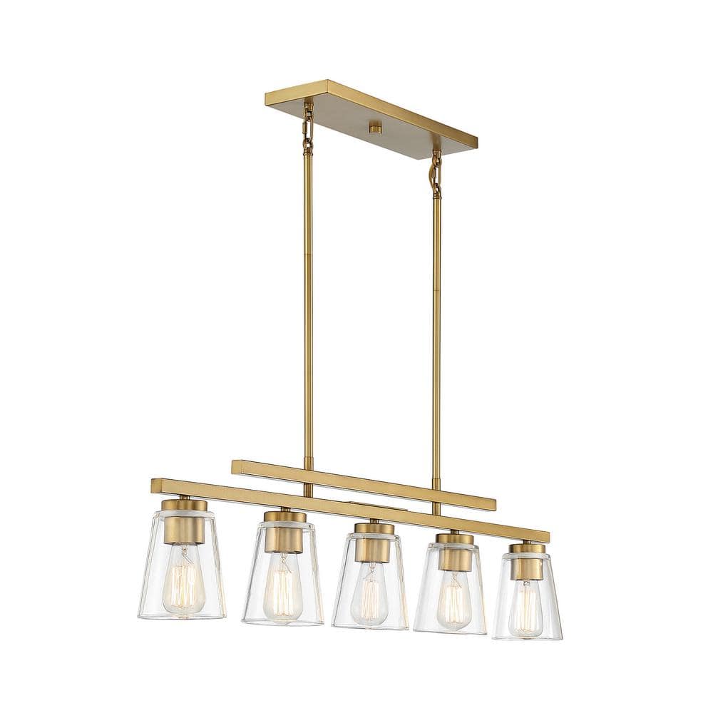 Calhoun Warm Brass Linear Chandelier with Clear Glass Shades
