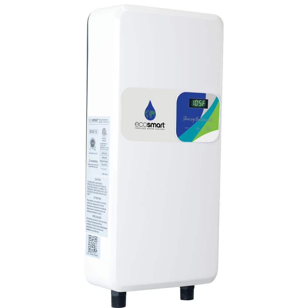 EcoSmart White Electric Tankless Water Heater with Digital Display