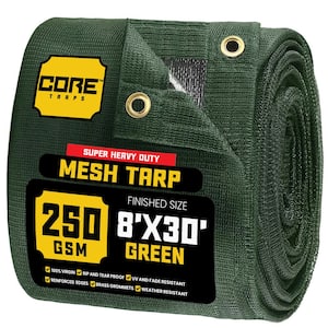 8 ft. W x 30 ft. L Green 250 GSM 7.5 oz. Heavy Duty Mesh Tarp, UV Resistant