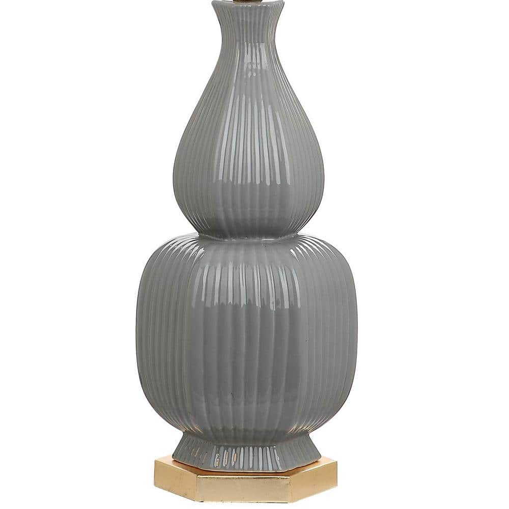 Cleo Gray Ceramic Table Lamp Set with White Shades