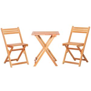 Teak 3-Piece Wood Patio Bistro Set, Folding Outdoor Dining Chairs and Table Set for Poolside, Balcony