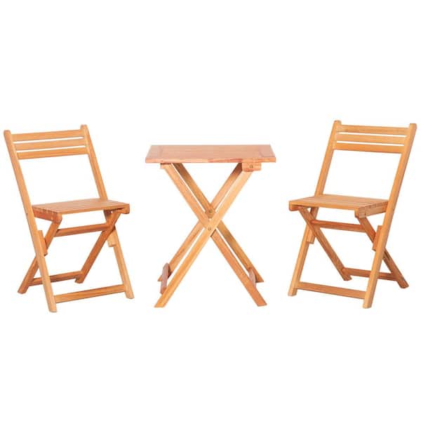 Outsunny Teak 3-Piece Wood Patio Bistro Set, Folding Outdoor Dining Chairs and Table Set for Poolside, Balcony