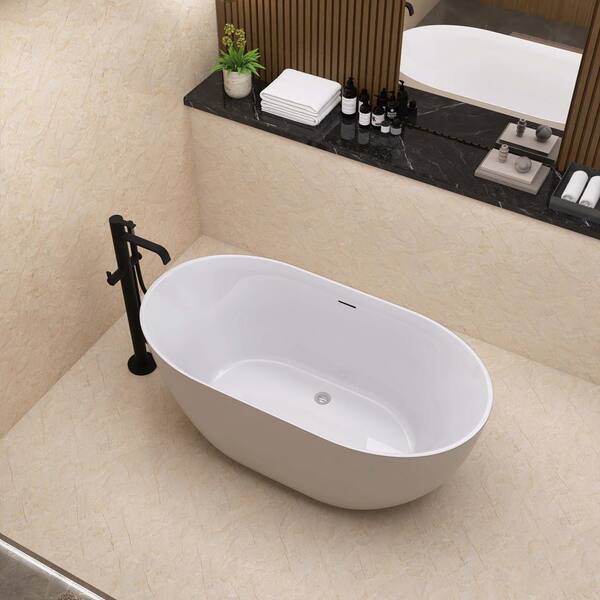70.8 in. Acrylic Pop Up Drain Oval Double Ended Flatbottom Freestanding Bathtub in White