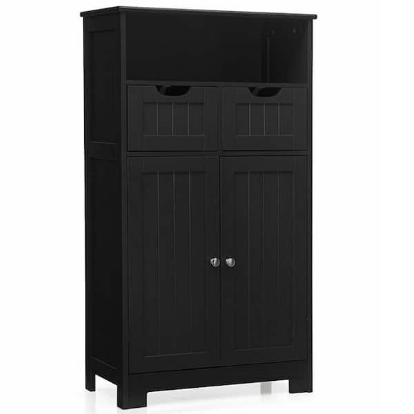 Gymax Bathroom Floor Cabinet Wooden Storage Organizer with Drawer Doors Black