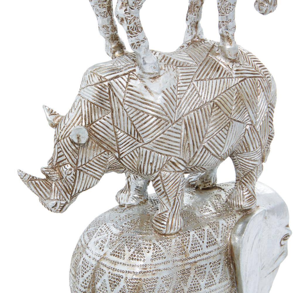 Elegant Nickel Finish Elephant Sculpture 10"x20" Art Deco Accent