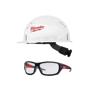 BOLT white type 1 class C front brim vented hard hat with Performance Safety Glasses with Clear Lenses