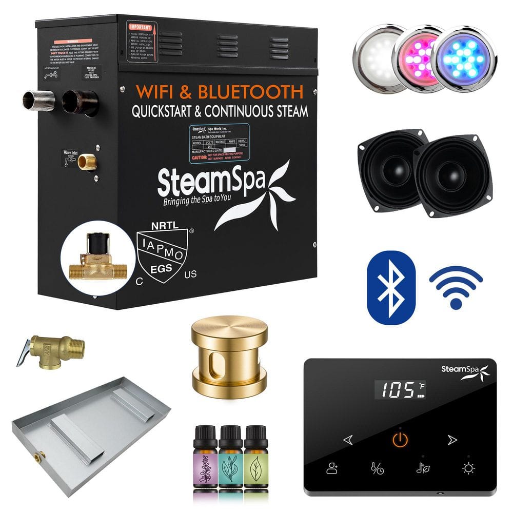 Black Series 9000-Watt Steam Generator with Advanced Touch Screen, Bluetooth WiFi Control and Auto Drain in Gold