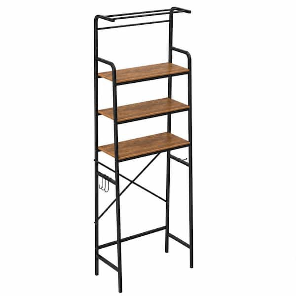 Over-The-Toilet Storage Rack 3-Tier Bathroom Organizer Shelf with Hanging Bar Industrial Metal Frame