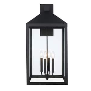 Storm 30 in. 4-Light Black Outdoor Wall Light Fixture with Clear Glass